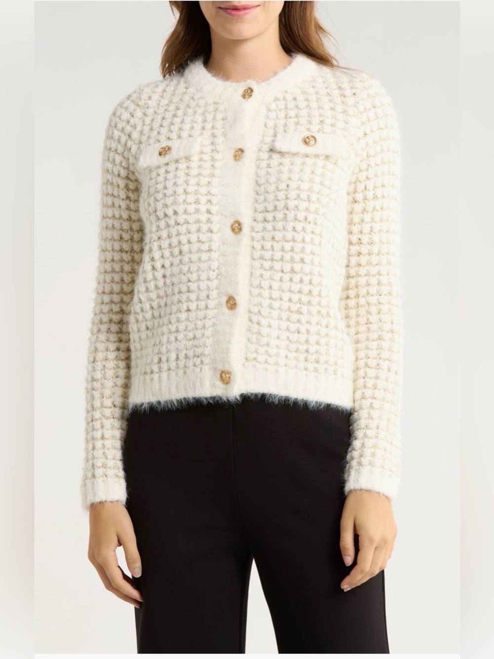 Elie Tahari Metallic Knit Button Cardigan Size S